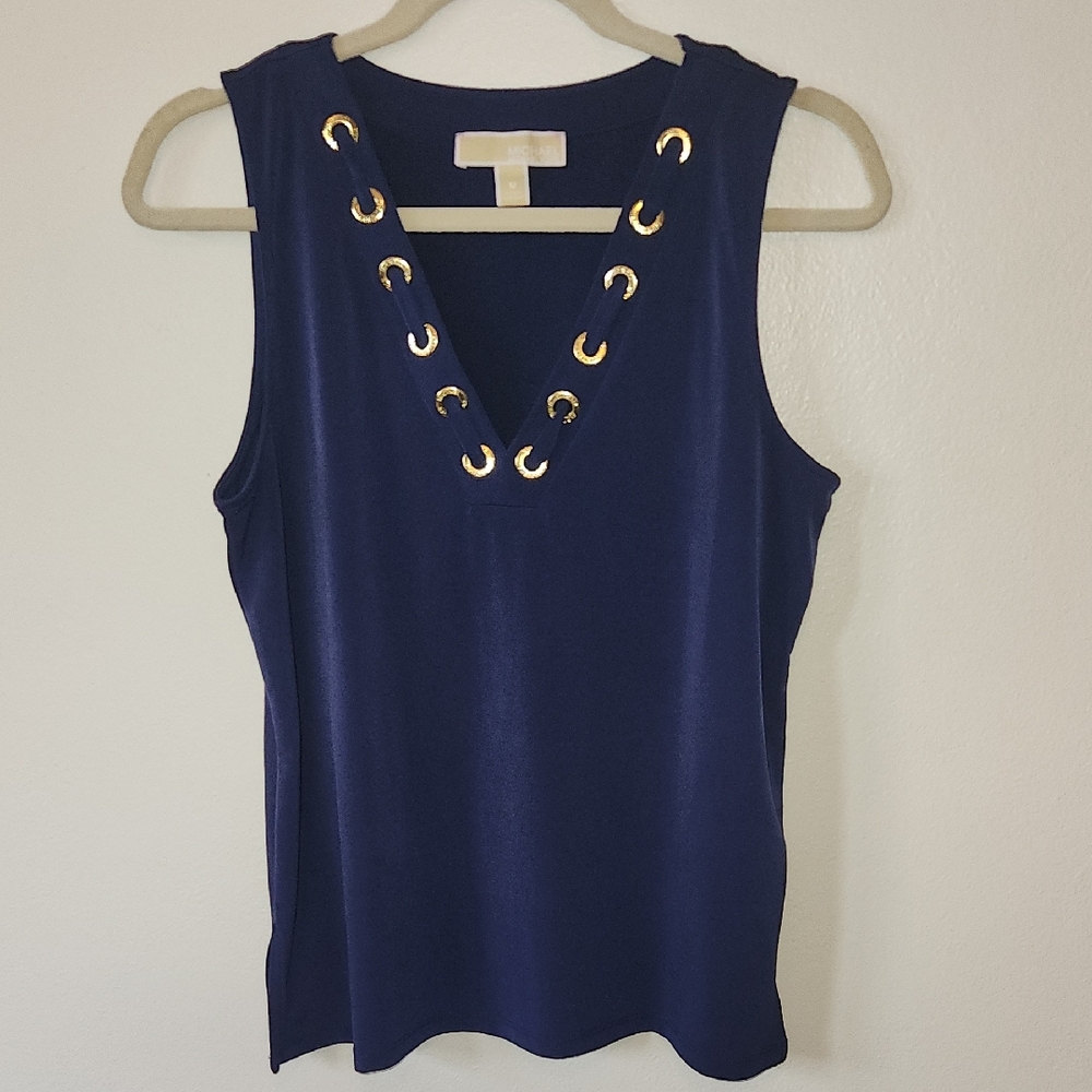 Michael Kors Navy Tank Top With Gold Detailing Size M
